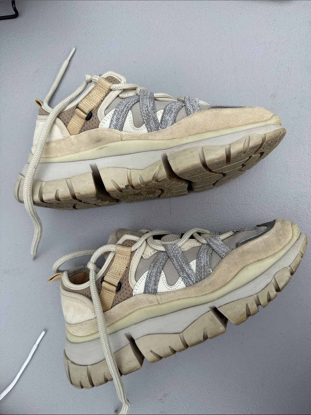 Chloe Neutral Beige Cream Suede & Mesh Chunky Sneakers